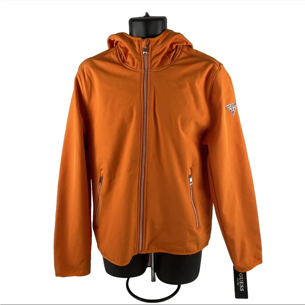 New‎ GUESS Jacket Mens Sz M Orange Polyester Softshell Long Sleeve Hooded NWT